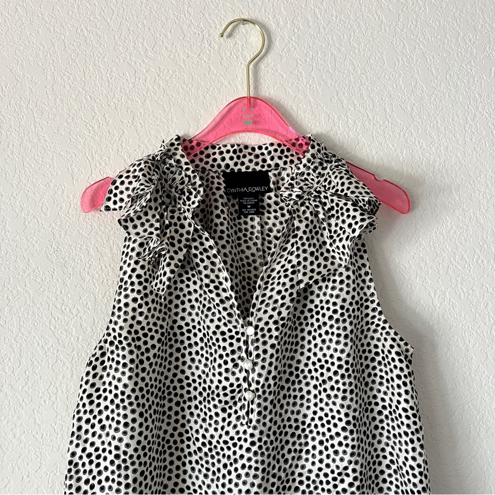 Cynthia Rowley Polka Dot 100% Silk Sleeveless Top Size Medium - Picture 2 of 7